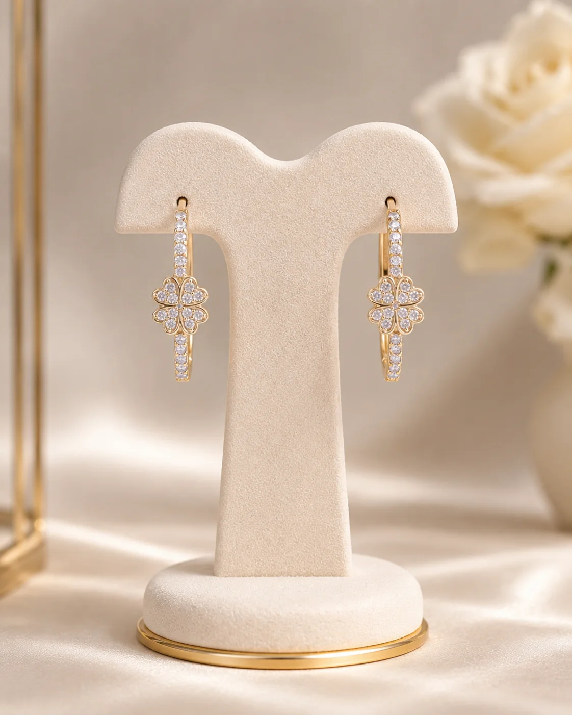 VIP Gold Taşlı Çiçek Figürlü Halka Küpe
