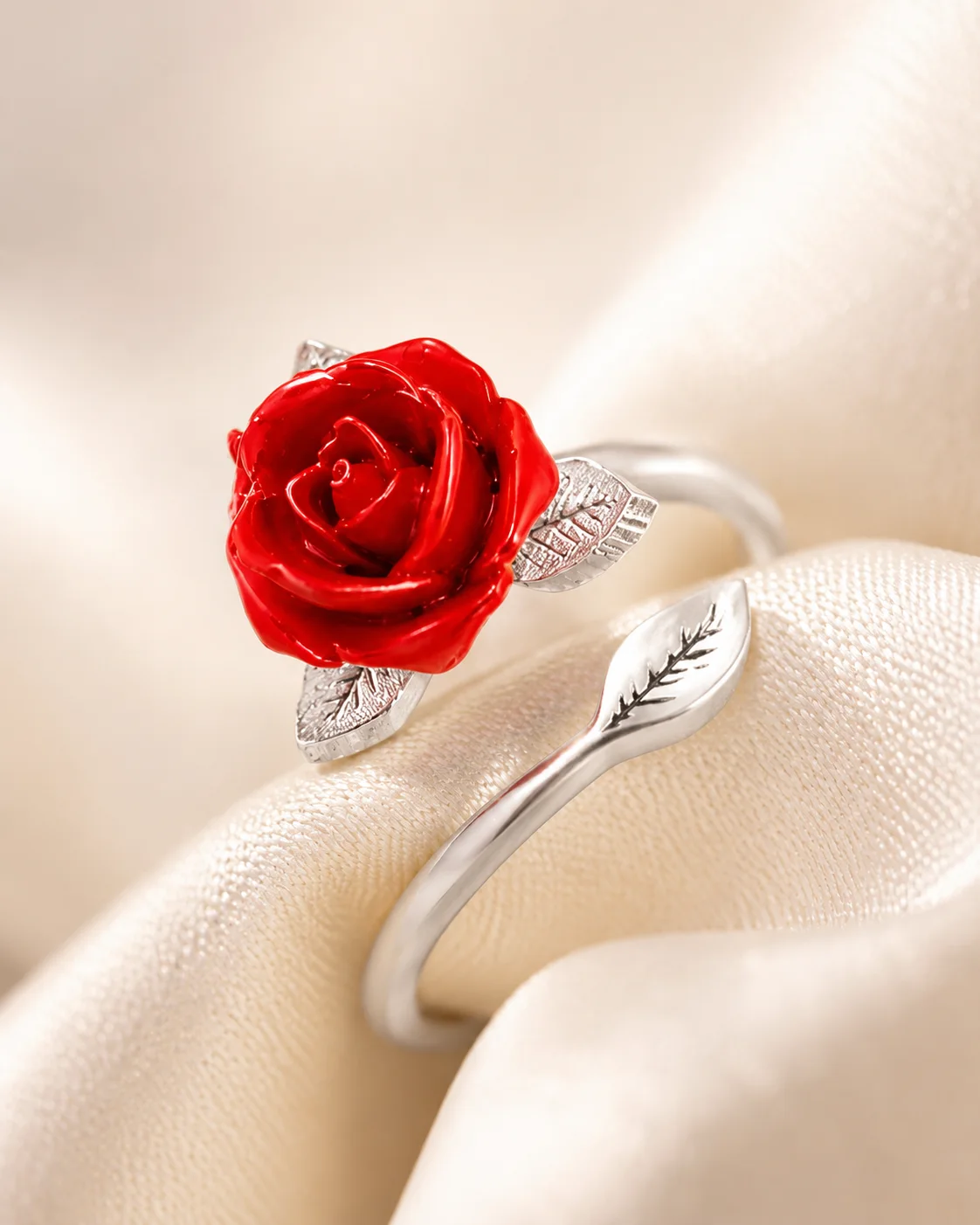 Gül Detaylı Ayarlanabilir VIP Yüzük Silver
